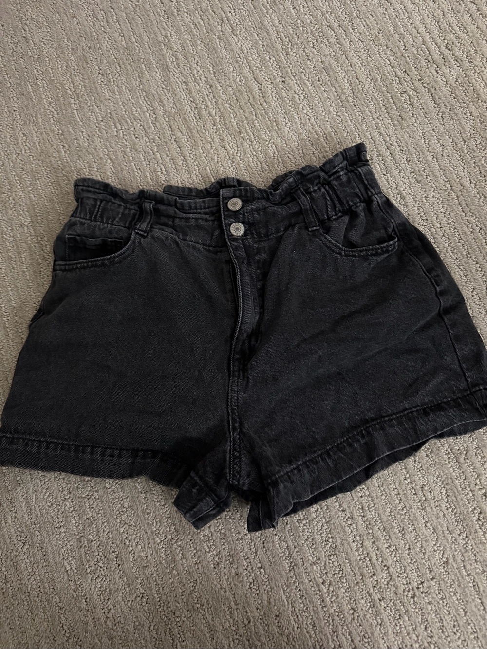 Forever 21 Black High-Waist Paperbag Denim Shorts